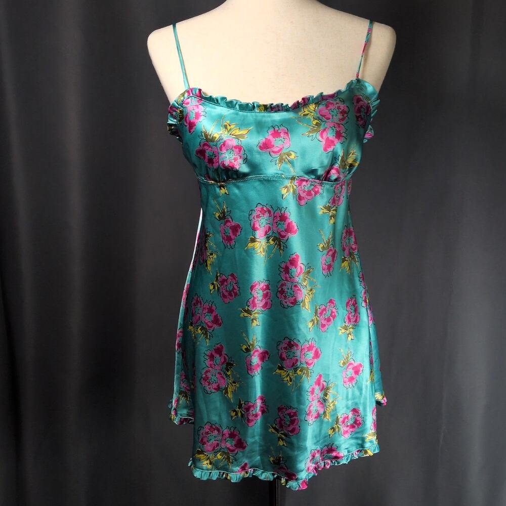 Y2K Victoria's Secret Angels Empire Waist Satin Slip Nightgown Dress Blue Small